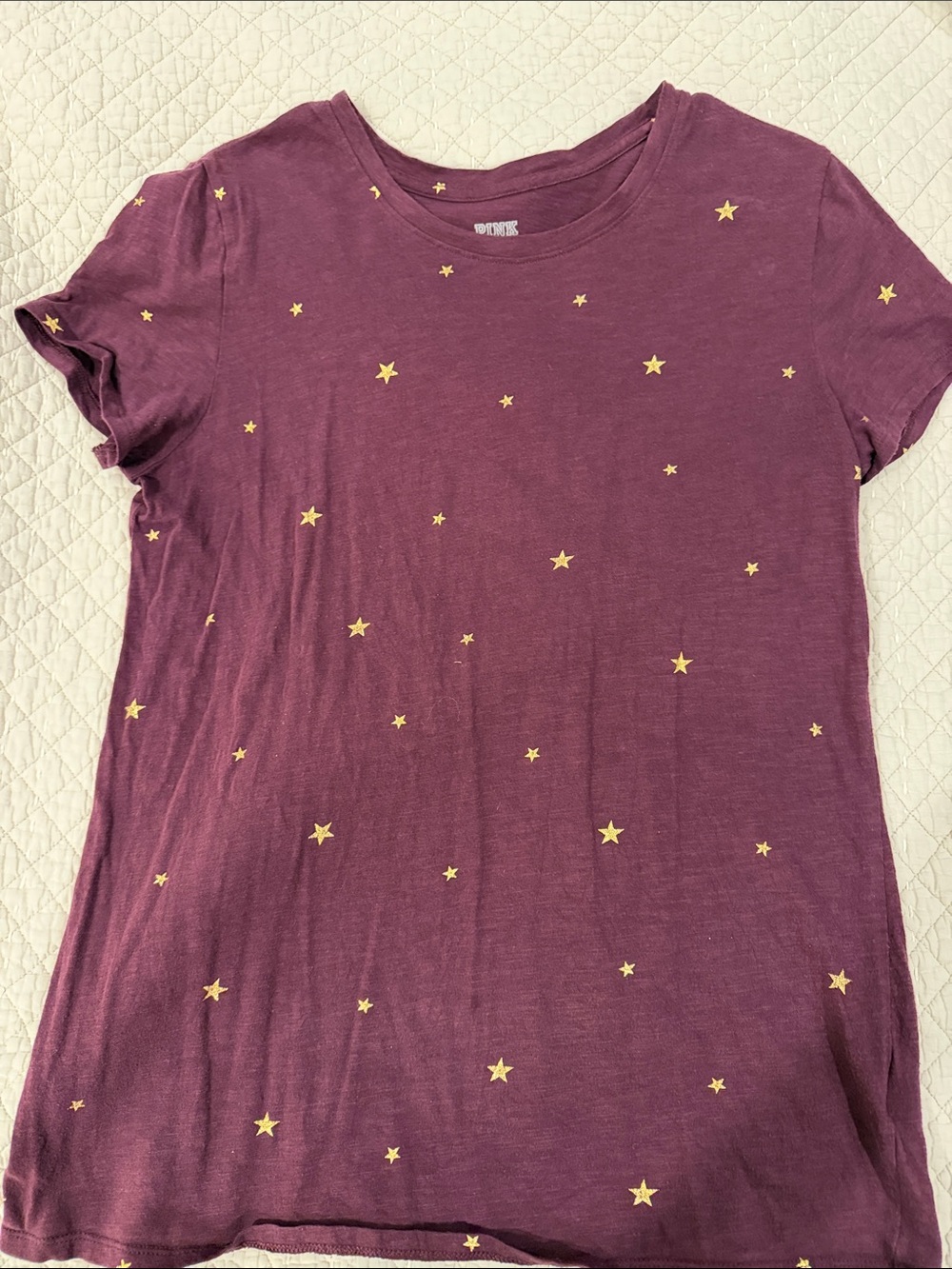 PINK Victoria's Secret Burgundy Tee with Gold Star Print